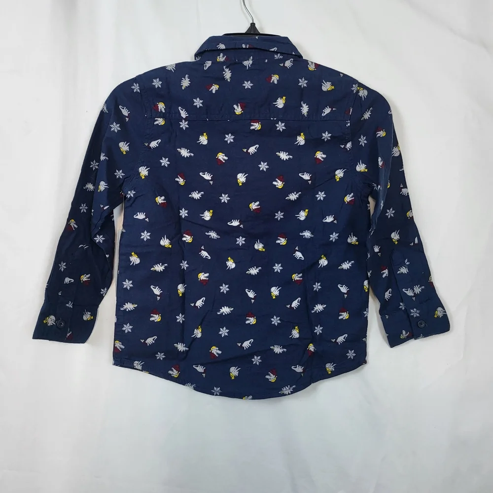 365 Kids Garanimals Boys Navy Dinosaur Pattern Long Sleeve Button Shirt Sz 7 New